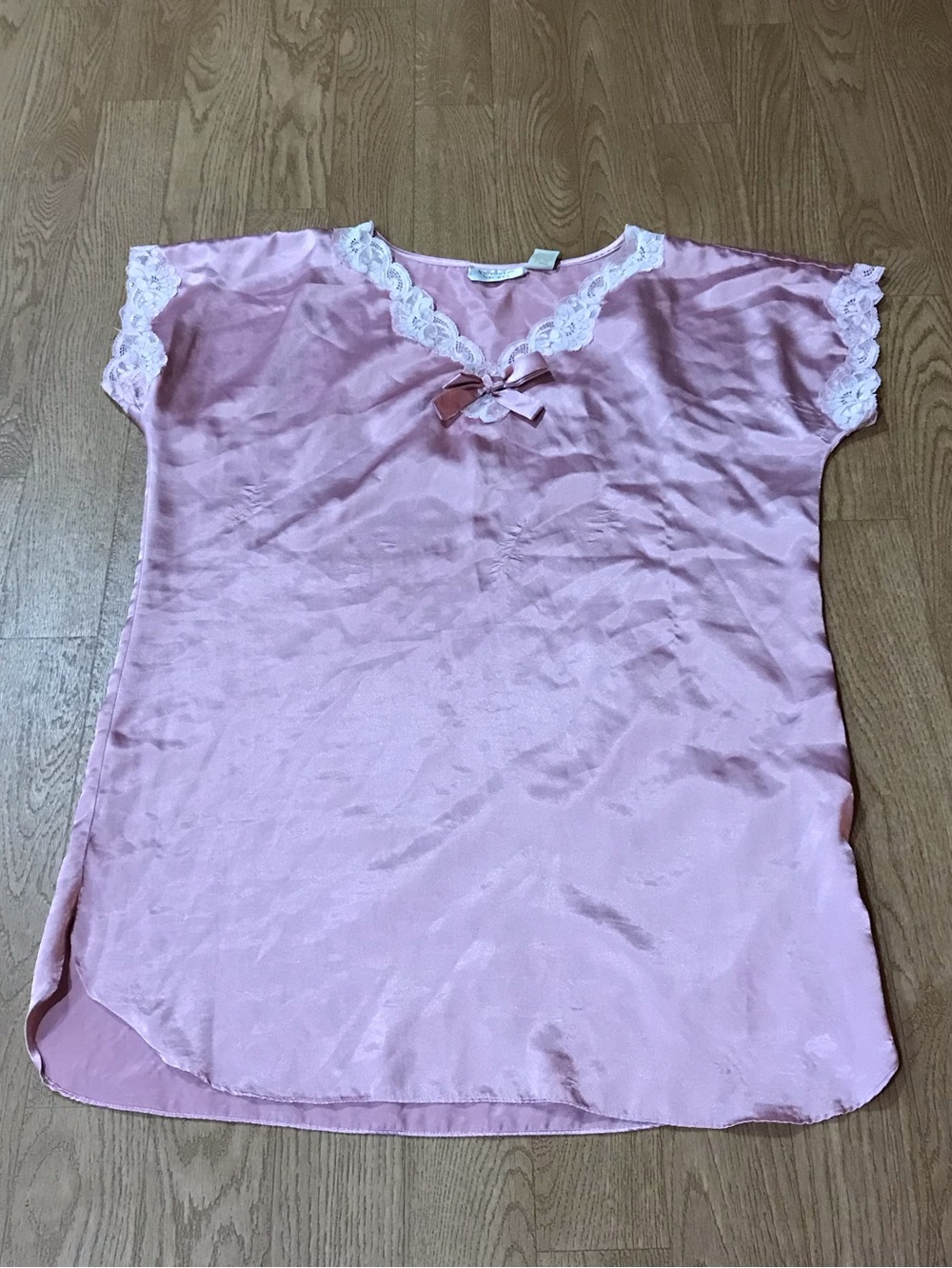 Vintage Victoria's Secret Pink Satin lace Sleep Chemise Nightgown size M/L